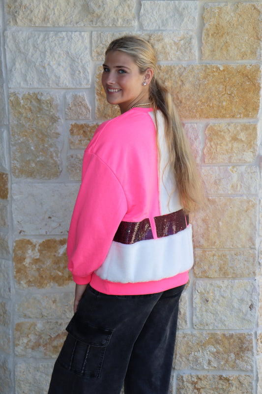 Queen of Sparkles Hot Pink Santa Belt Sweatshirt