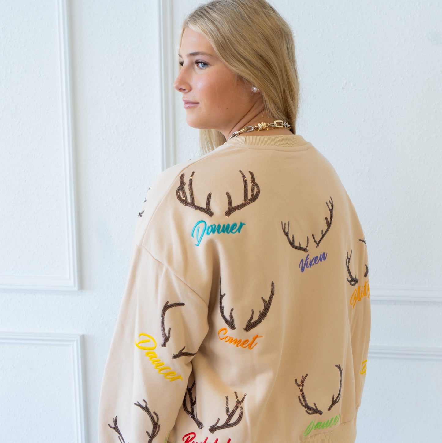 Queen of Sparkles Reindeer Name & Antlers Sweatshirt