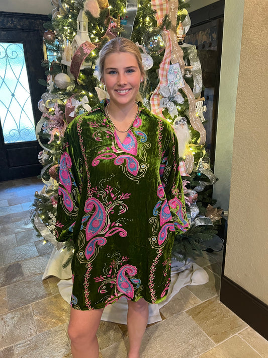 Green Velvet Paisley Dress