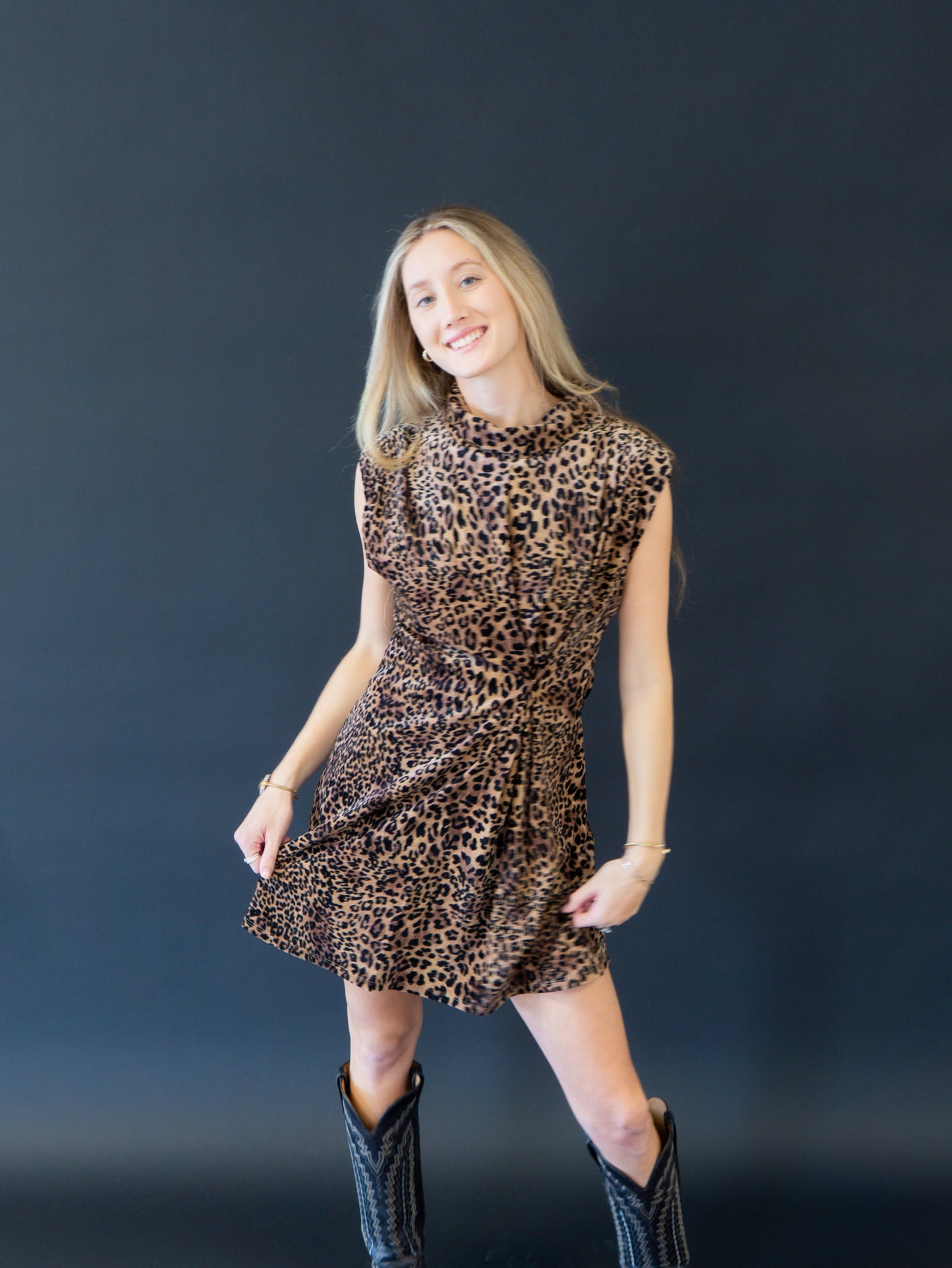 Gathered Cheetah Dress