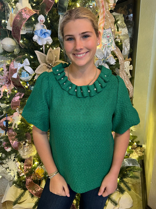 Green Tweed Pearl Top