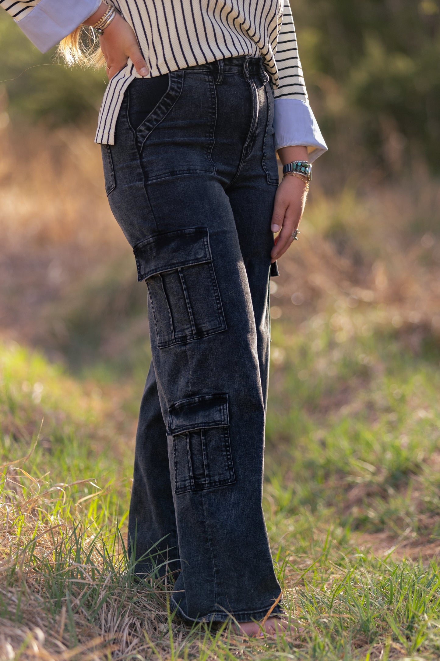 Black Washed Cargo Jeans