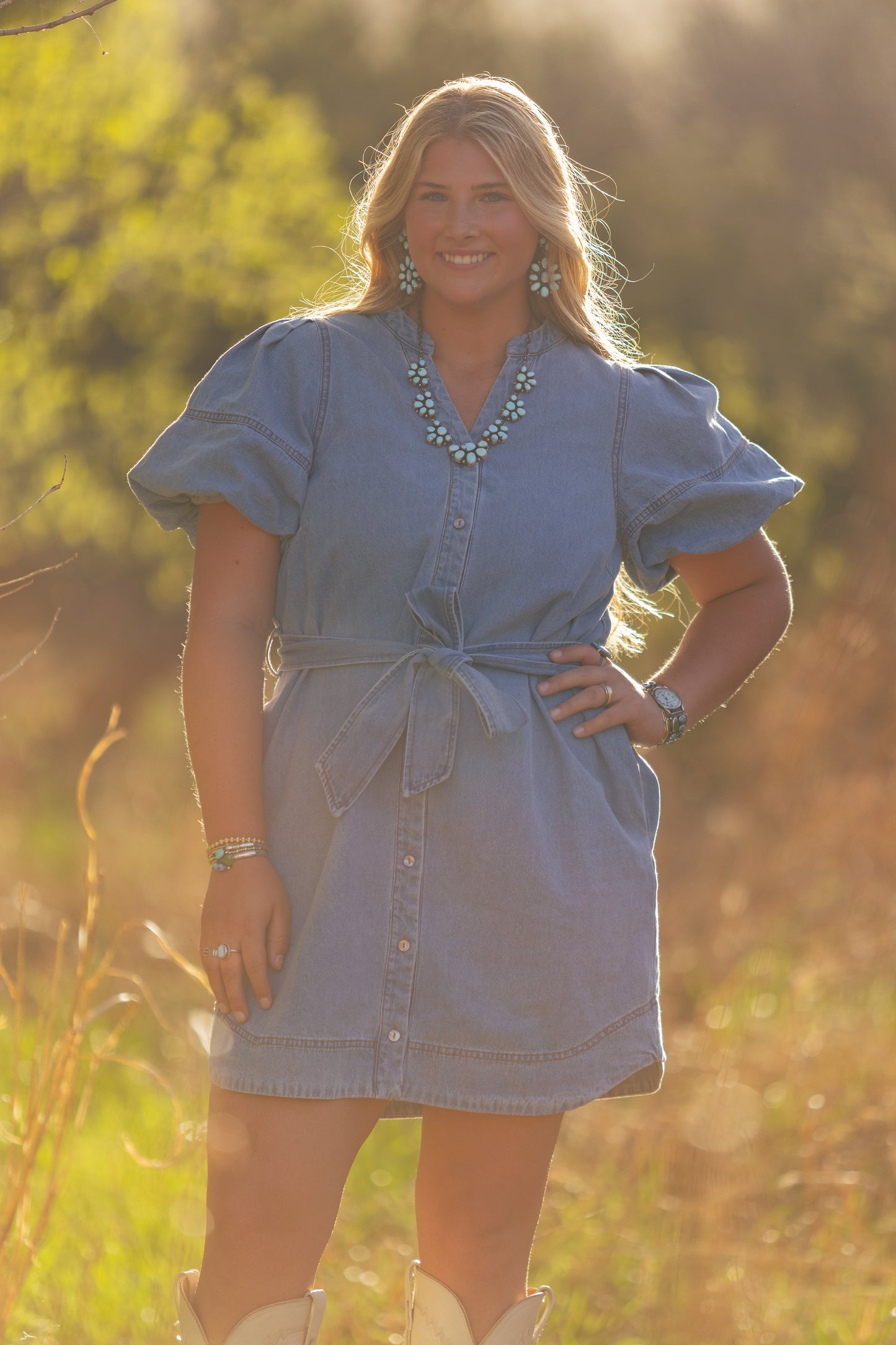 Puff Sleeve Denim Dress
