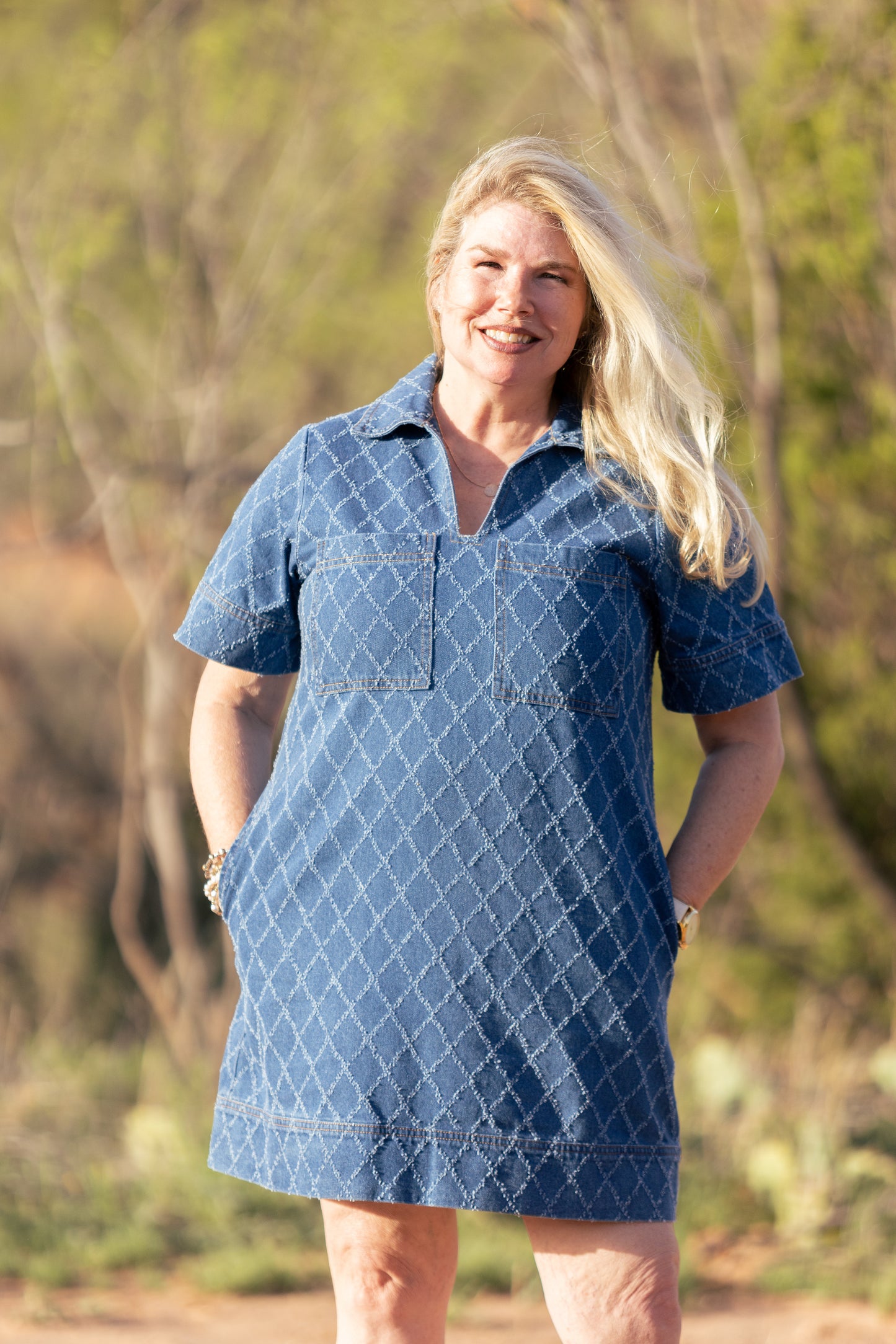 Diamond Stitch Denim Dress