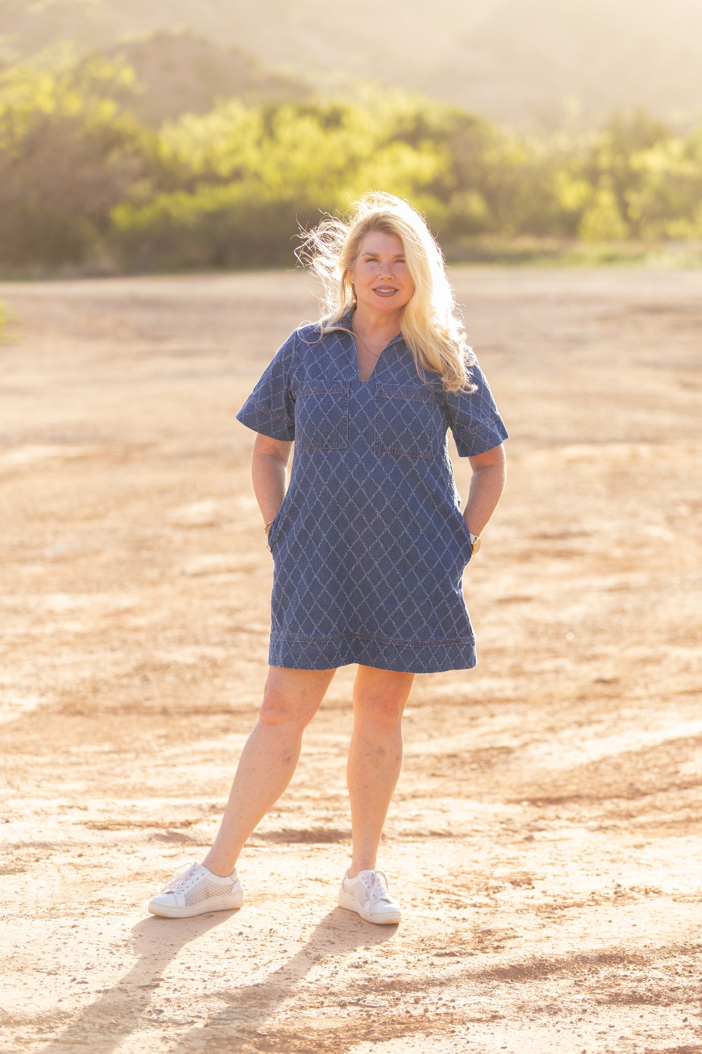 Diamond Stitch Denim Dress