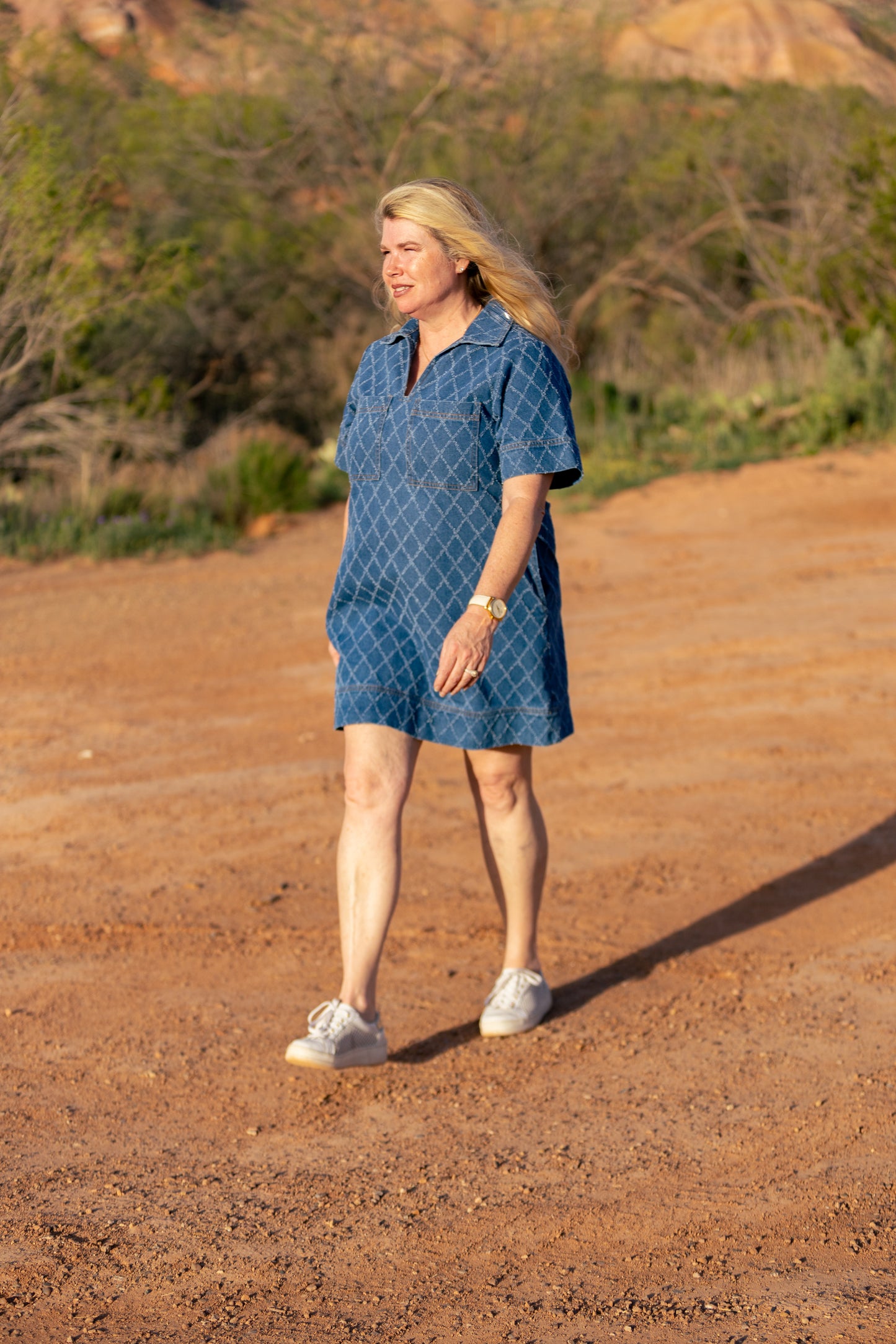 Diamond Stitch Denim Dress