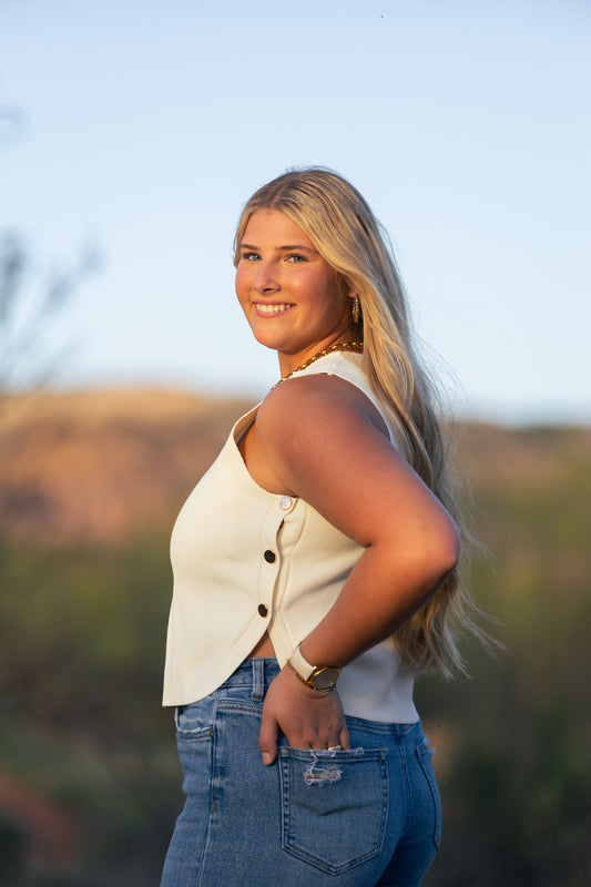 Gold Button Tank Cream