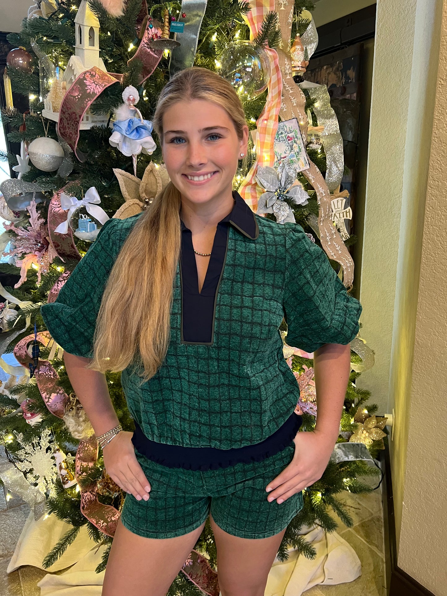 Green & Navy Croc Top