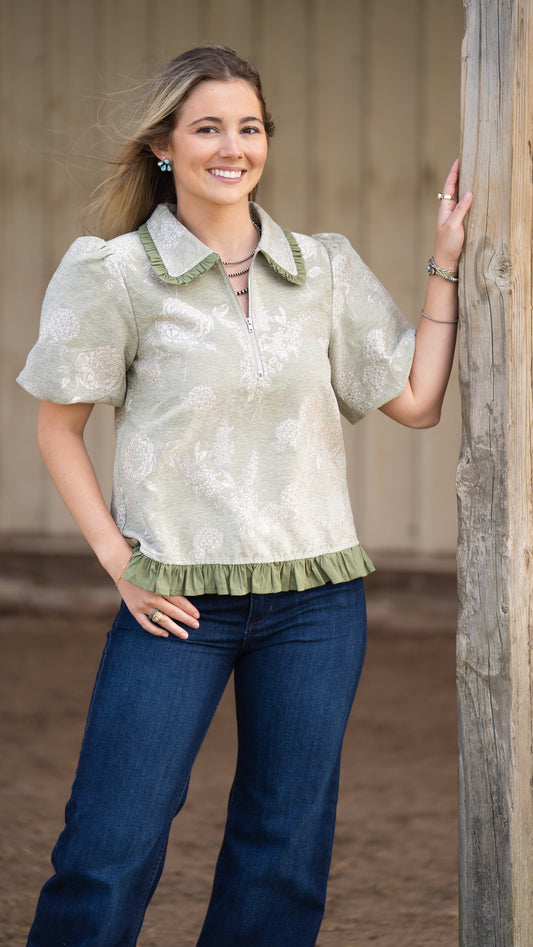 Sage Floral Top
