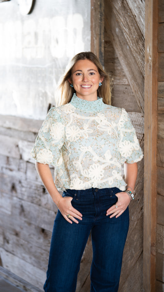 Sheer Floral High Neck Top