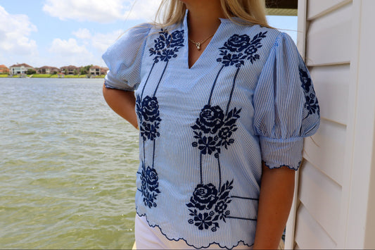 THML Embroidered Stripe Top