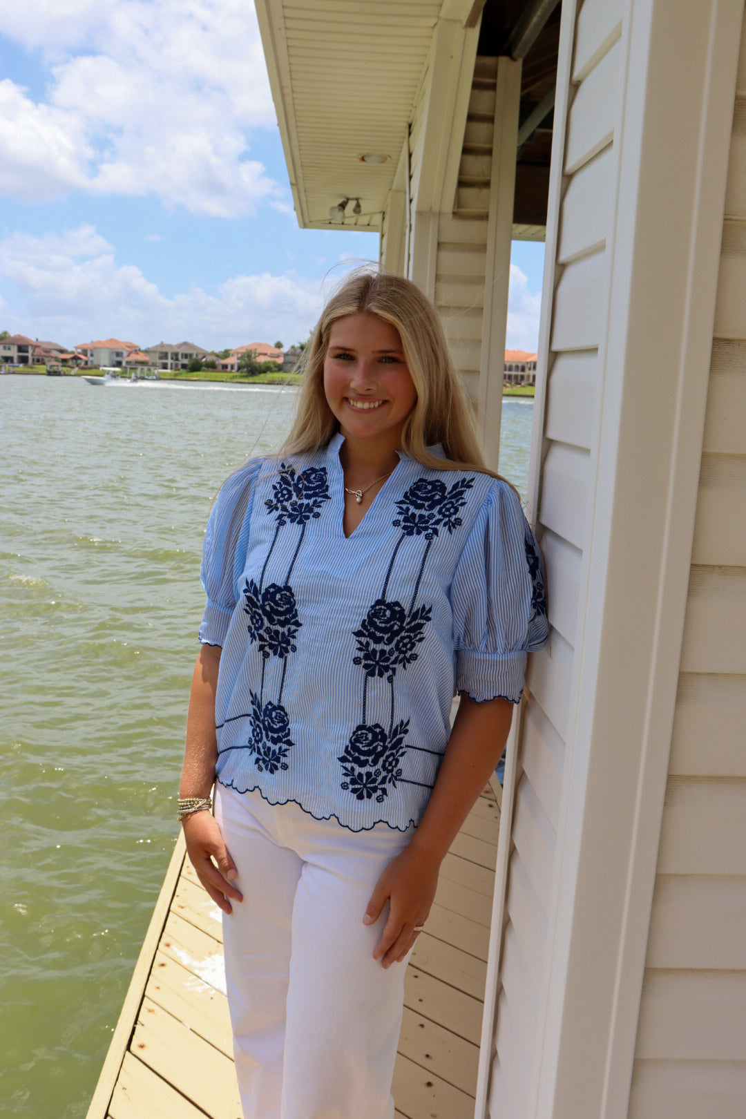 THML Embroidered Stripe Top