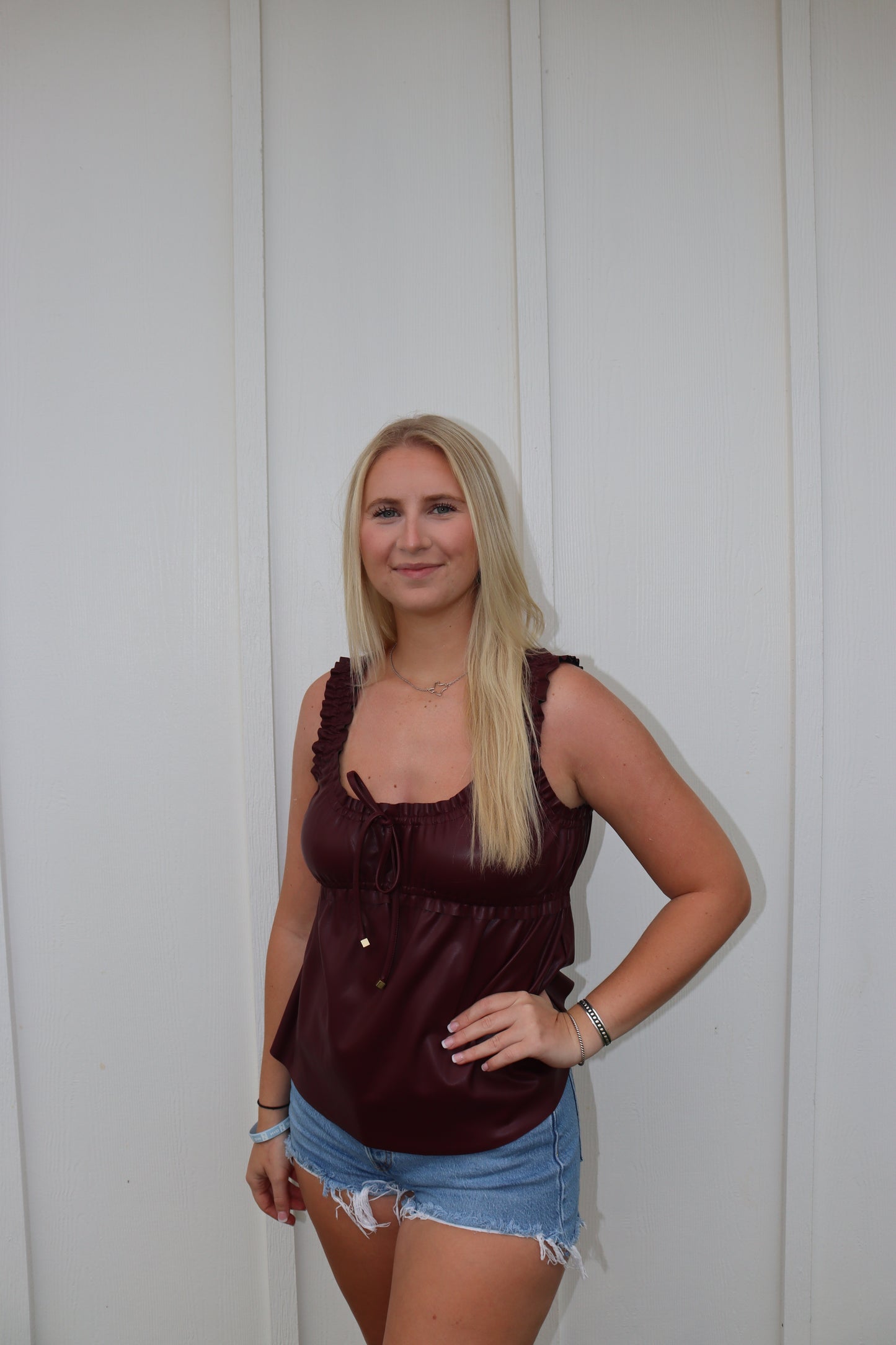 Gathered Leather Tank