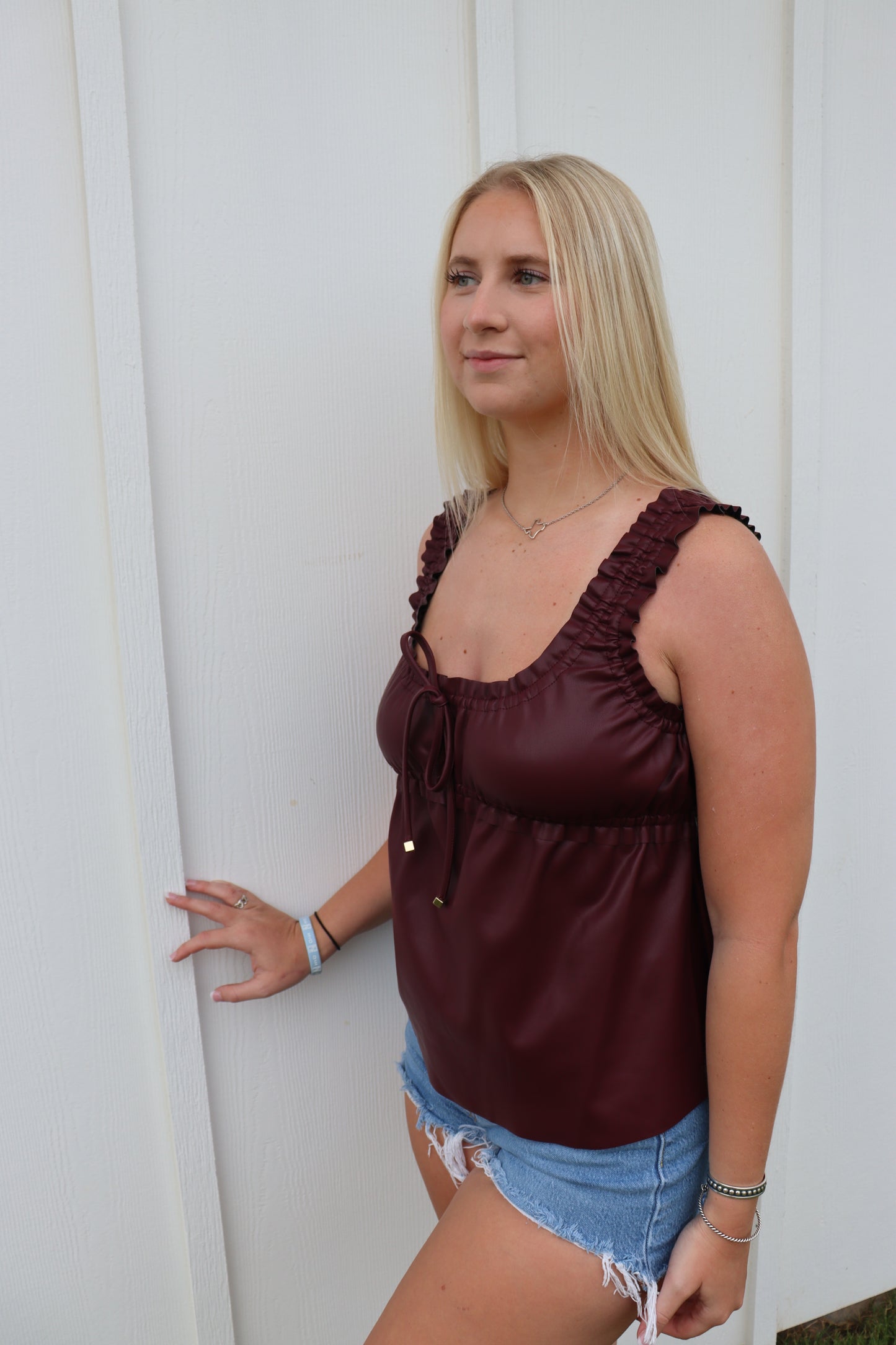 Gathered Leather Tank