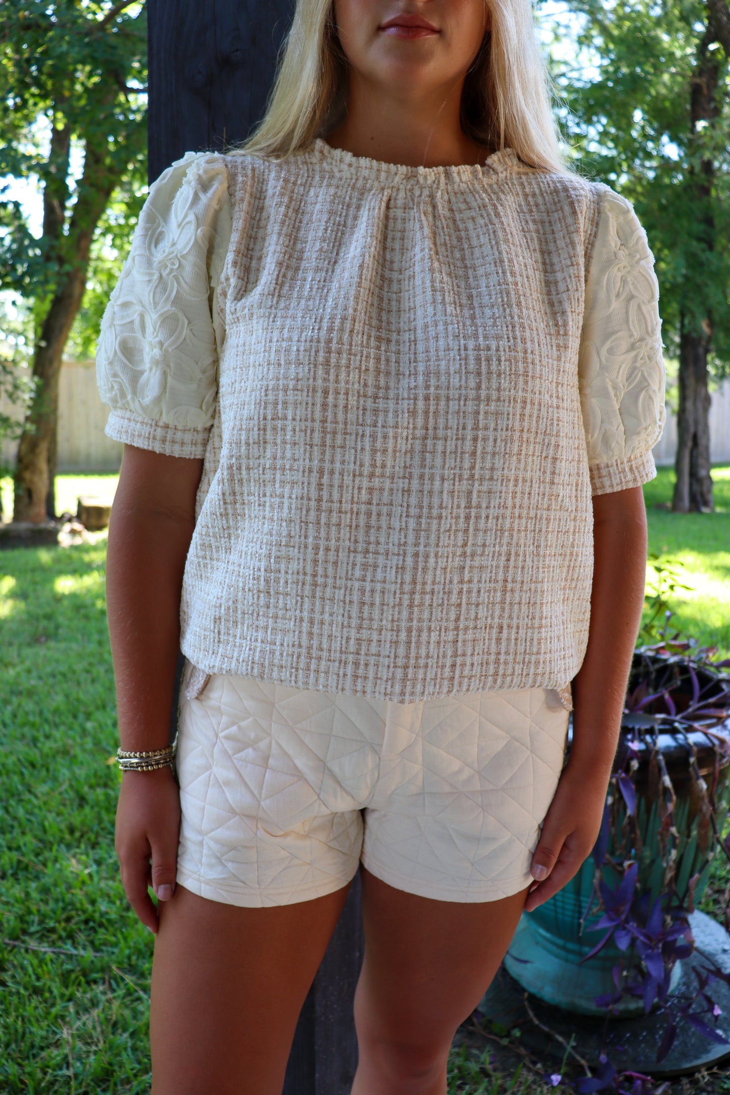 Cream Floral Sleeve Top
