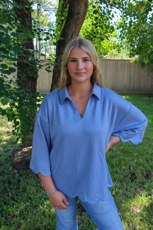Blue Scalloped Edge Top