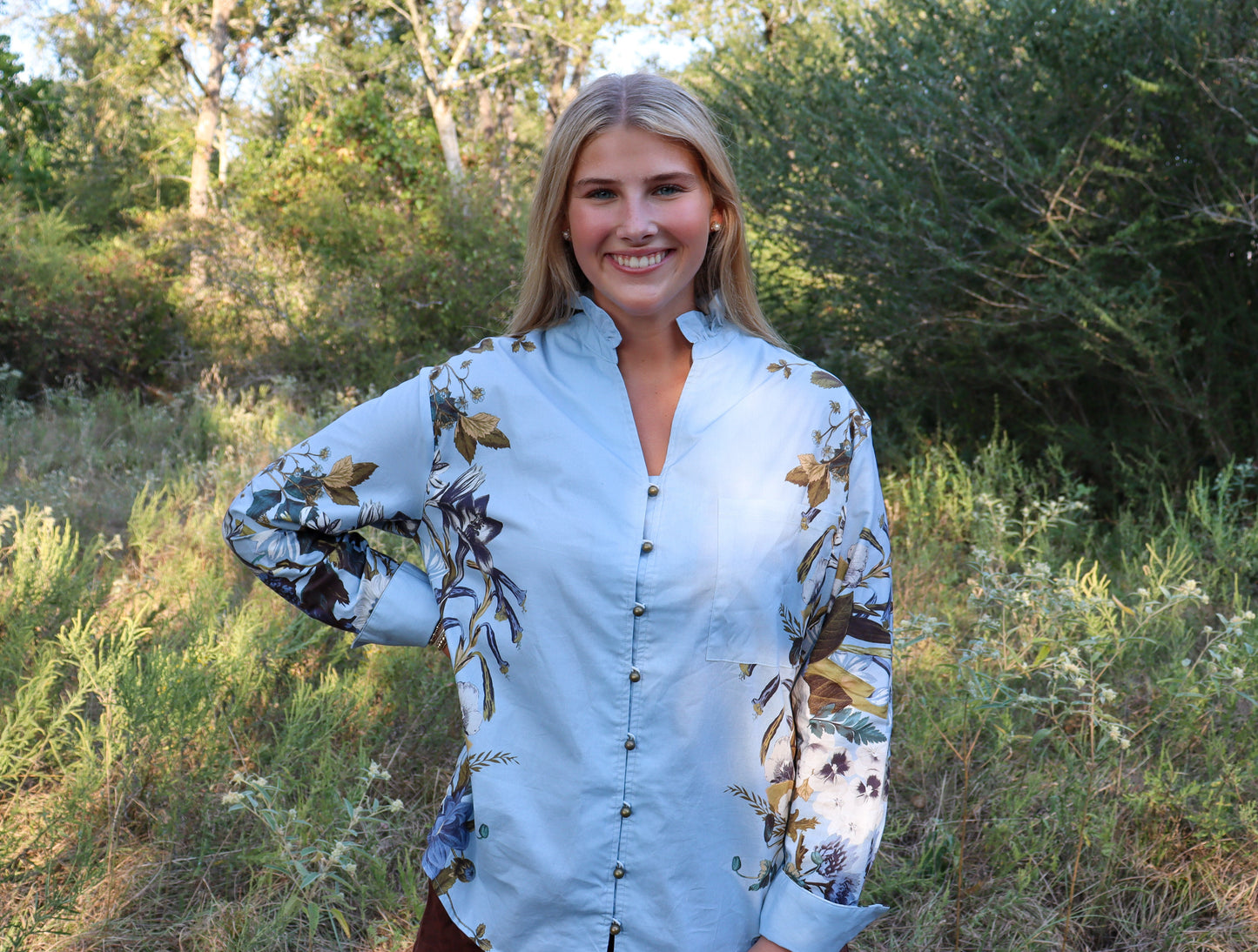 Brass Button Floral Top