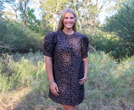 Cheetah Gold Button Dress