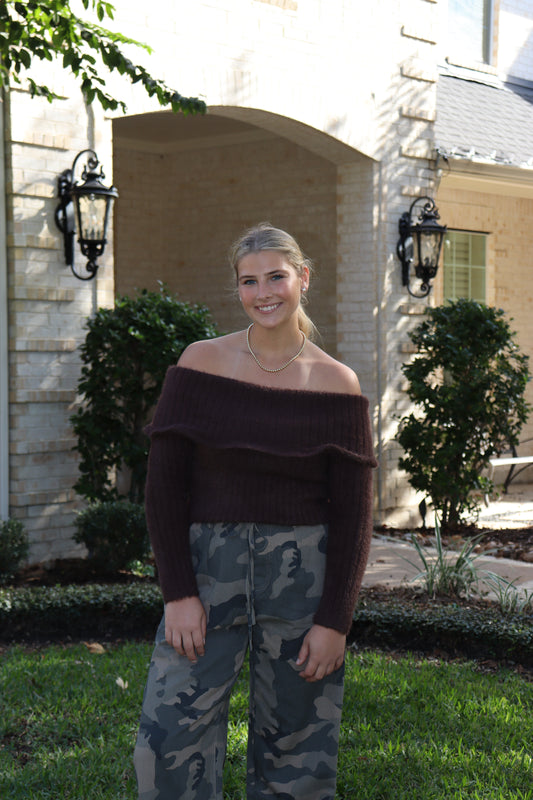 Brown Off the Shoulder Top