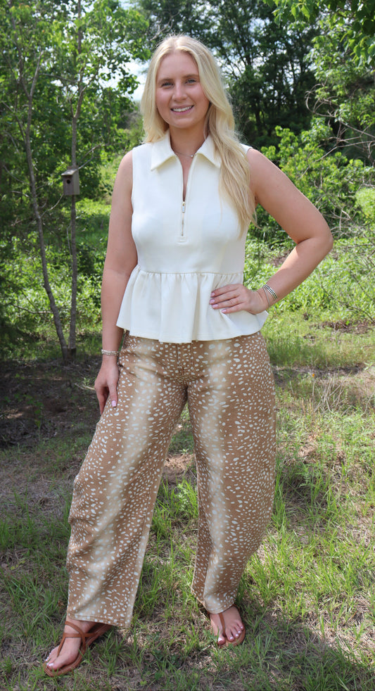 Deer Print Barrel Jeans
