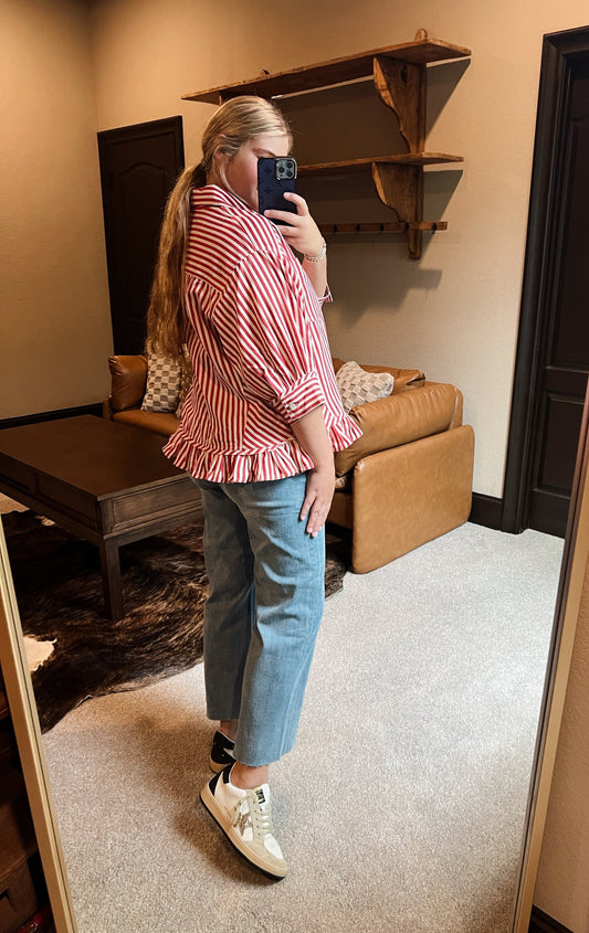 Red Stripe Ruffle Top