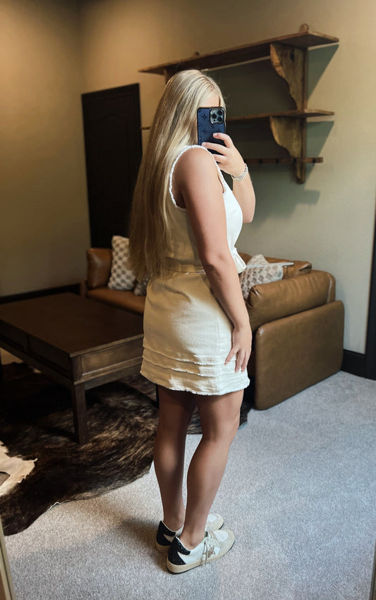 Cream Frayed Dress