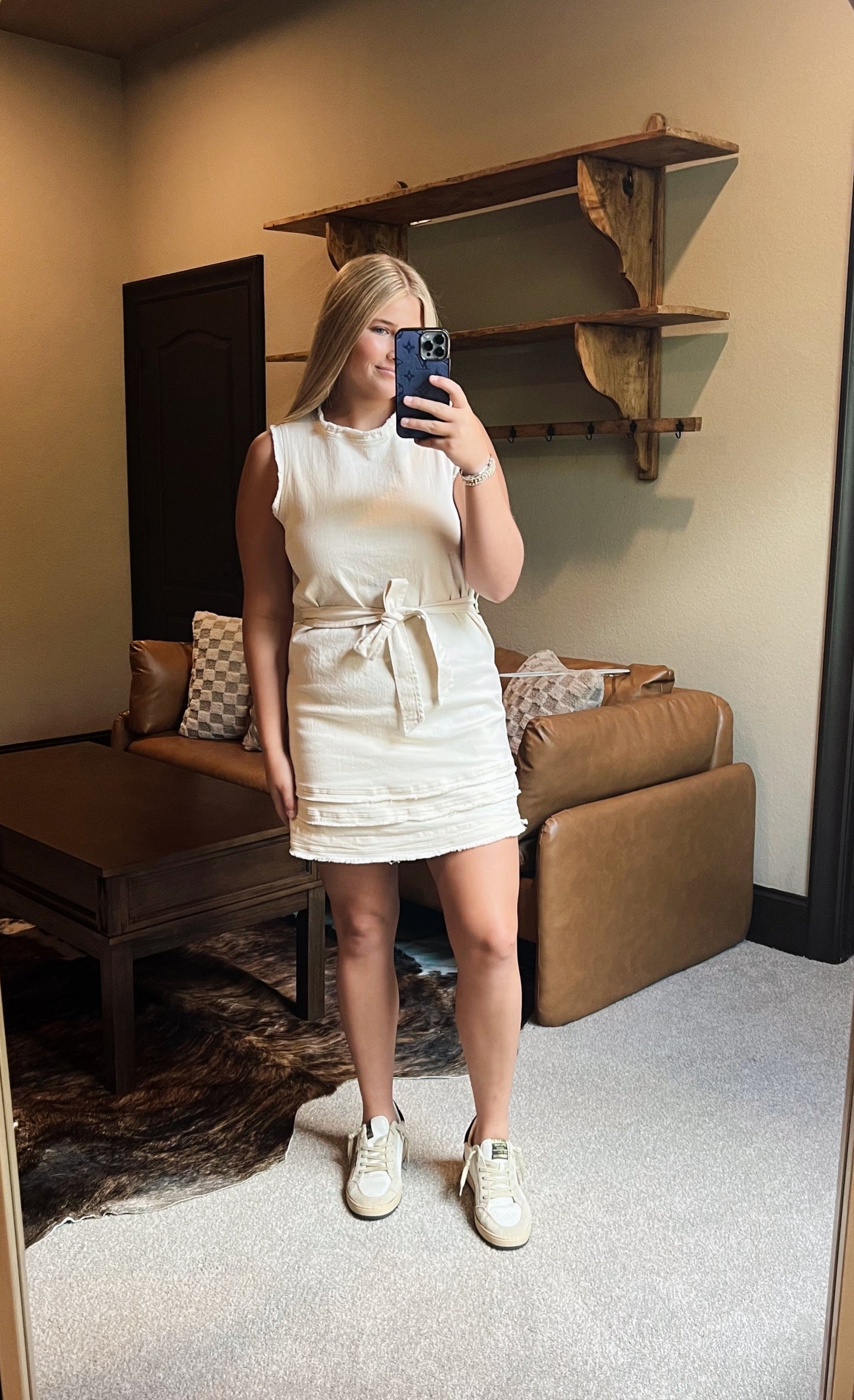 Cream Frayed Dress