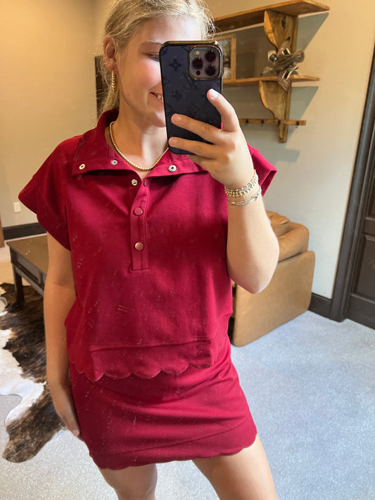 Burgundy Scalloped Skort Set