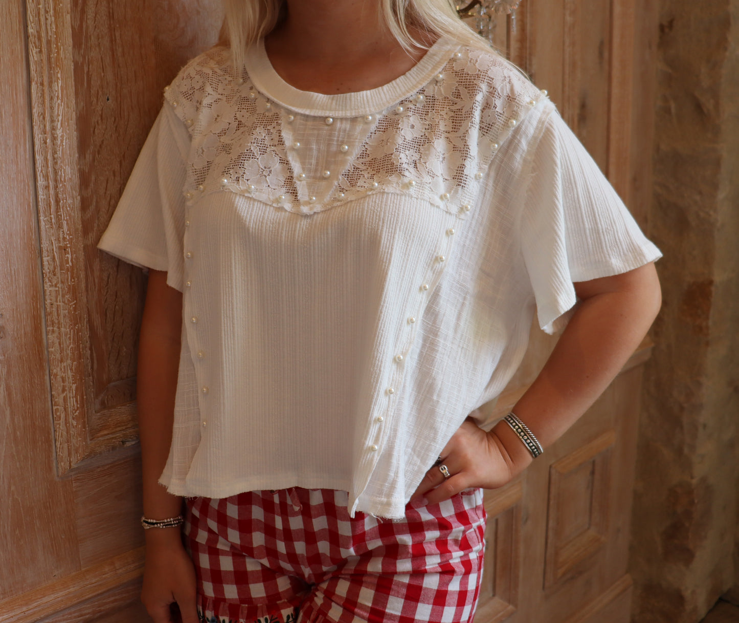 Lace & Pearl White Top