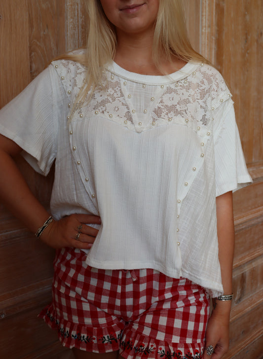 Lace & Pearl White Top