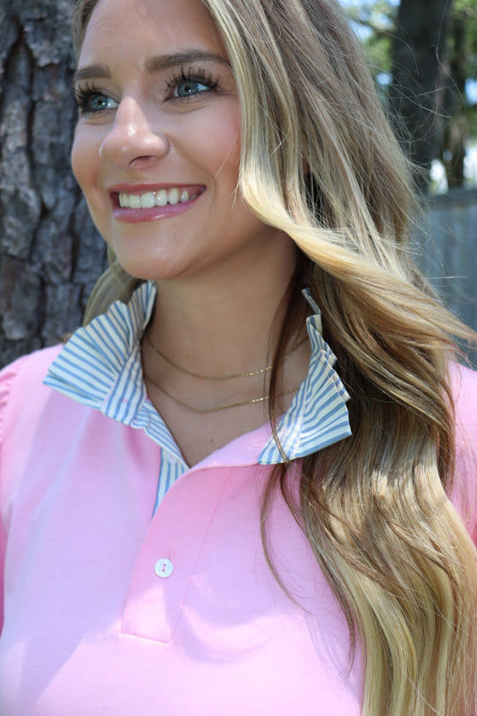 Stripe Ruffle Collar Top