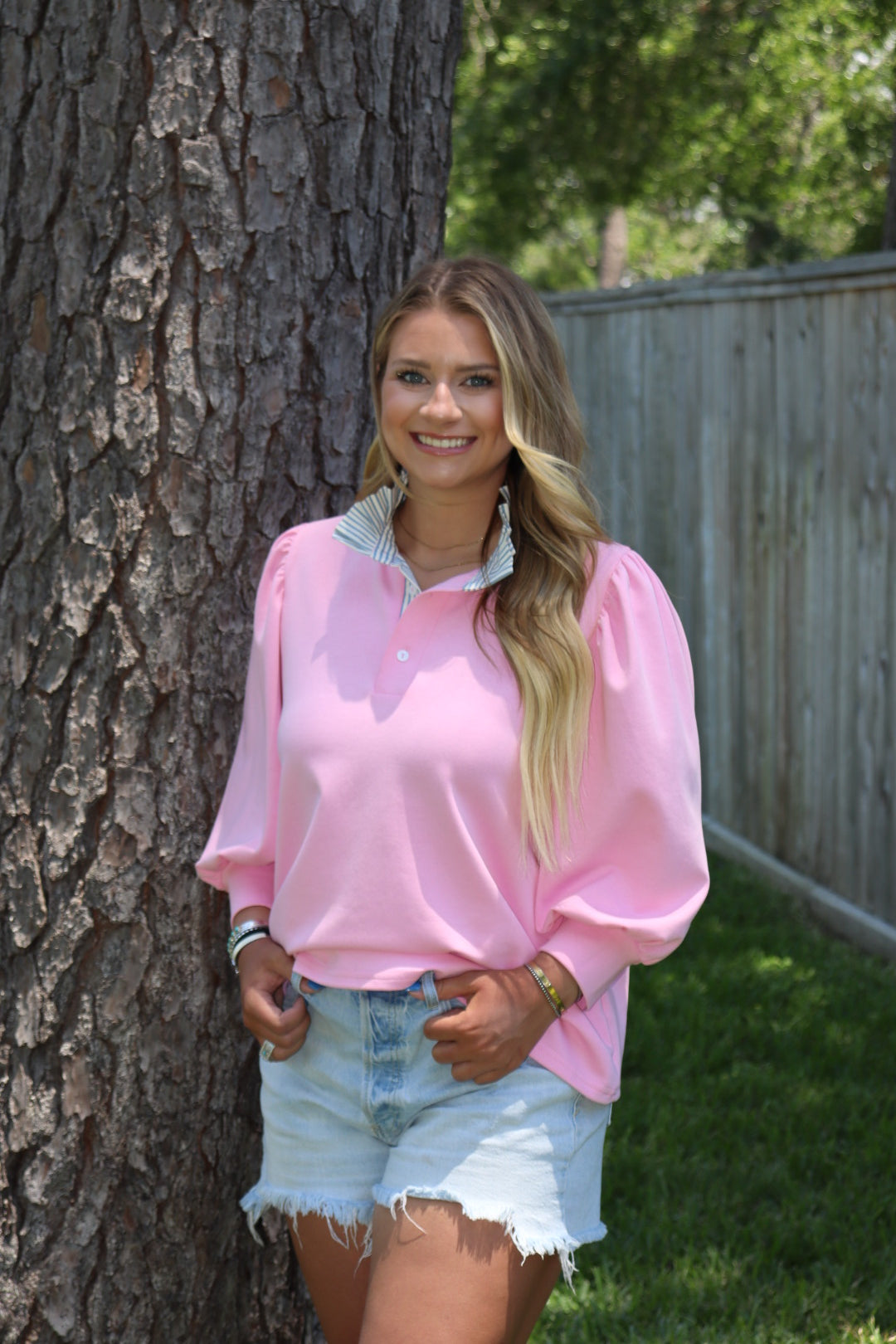 Stripe Ruffle Collar Top