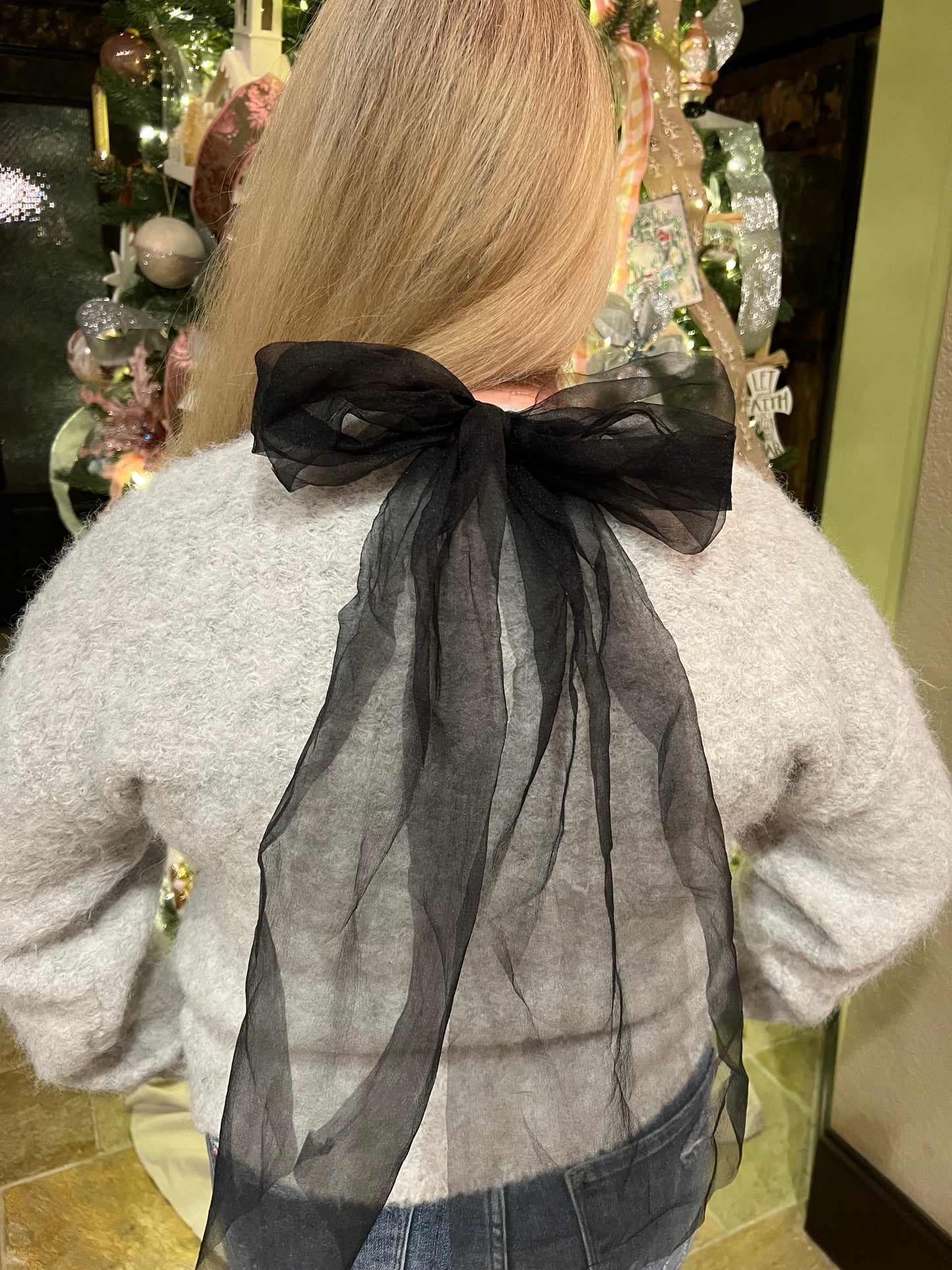 Heather Grey Tulle Bow Sweater