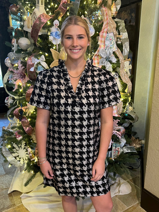 Black Ruffle Houndstooth Dress