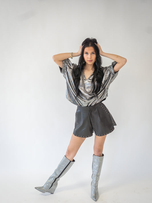 Studed Leather Shorts