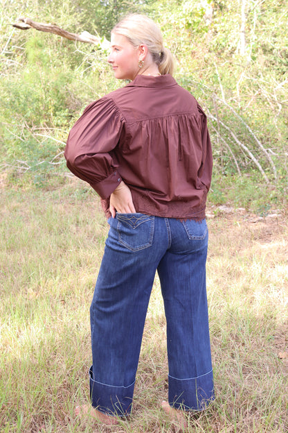 Brown Lace Button Up