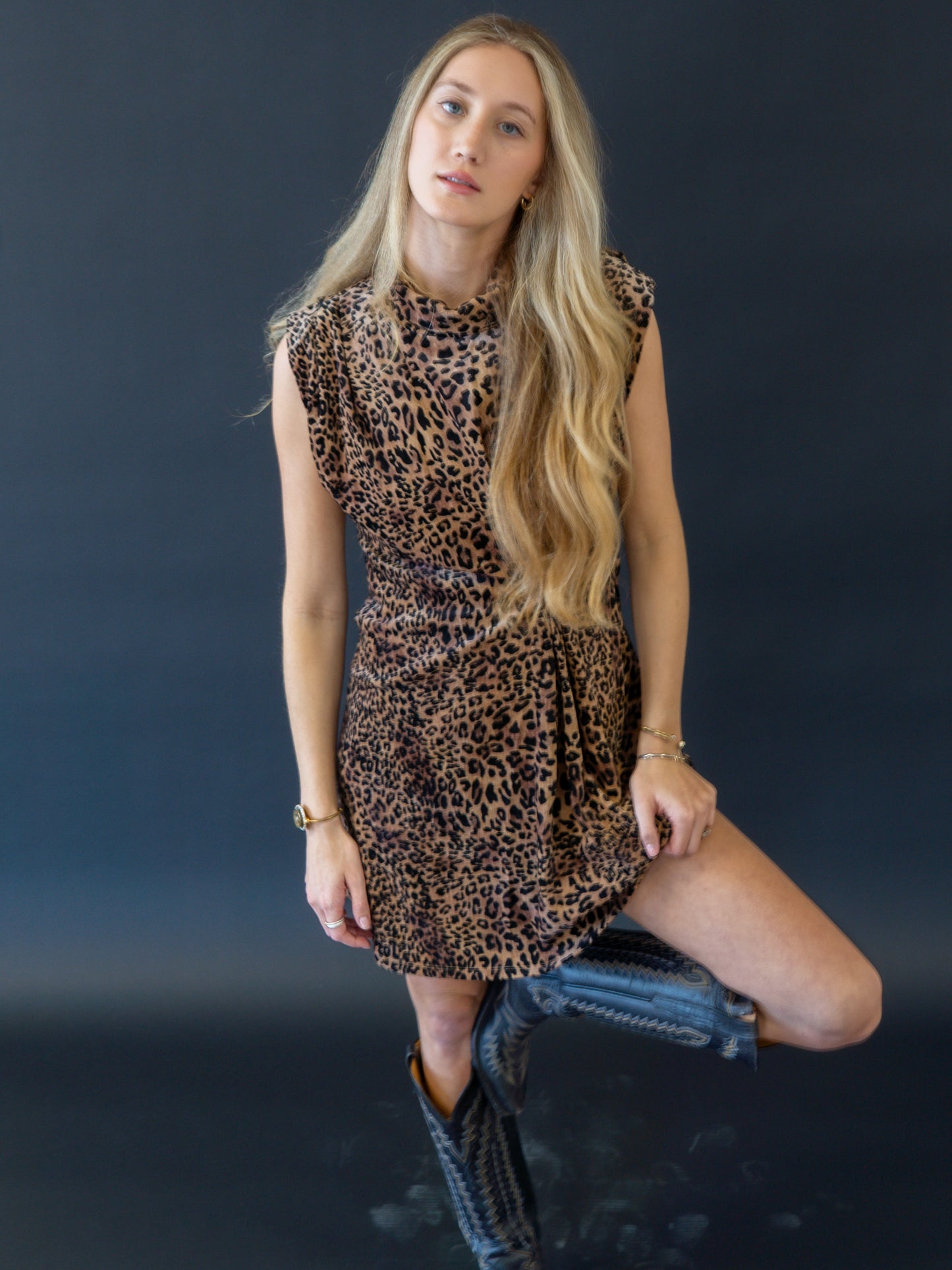 Gathered Cheetah Dress