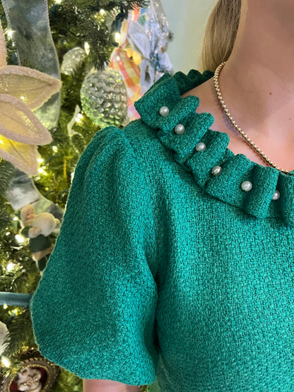 Green Tweed Pearl Top