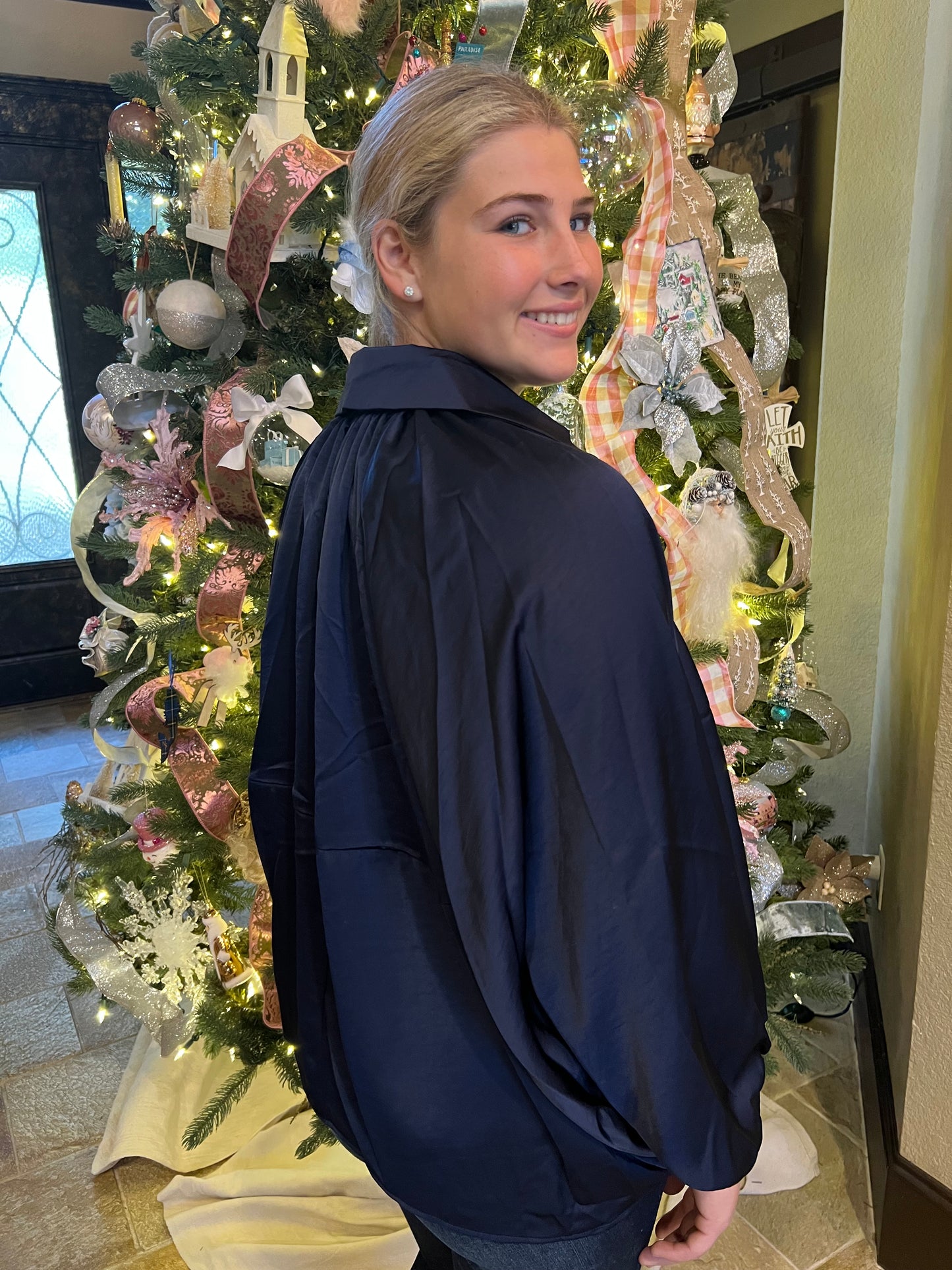 Navy Satin Zip