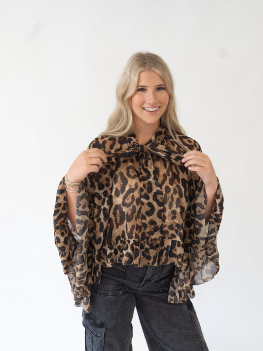 Cheetah Bow Neck Top