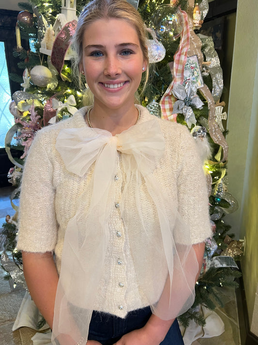 Crystal Button & Bow Sweater