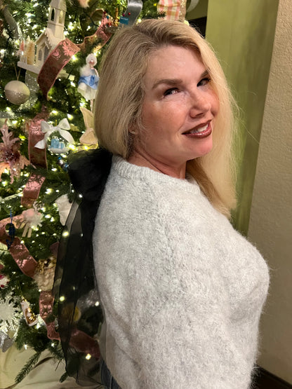 Heather Grey Tulle Bow Sweater