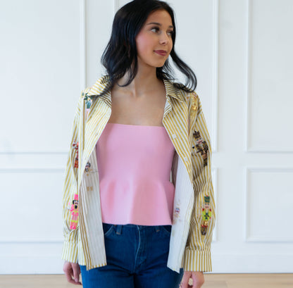 Queen of Sparkles Gold Metallic Stripe Serving Nutcrackers Button Up