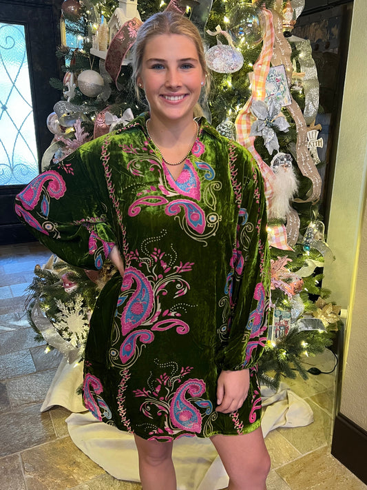 Green Velvet Paisley Dress