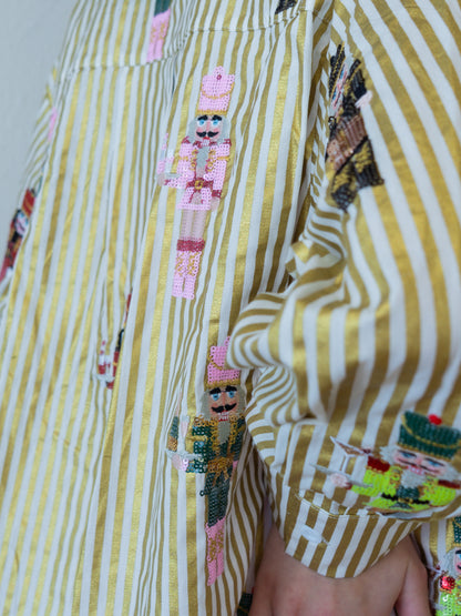Queen of Sparkles Gold Metallic Stripe Serving Nutcrackers Button Up