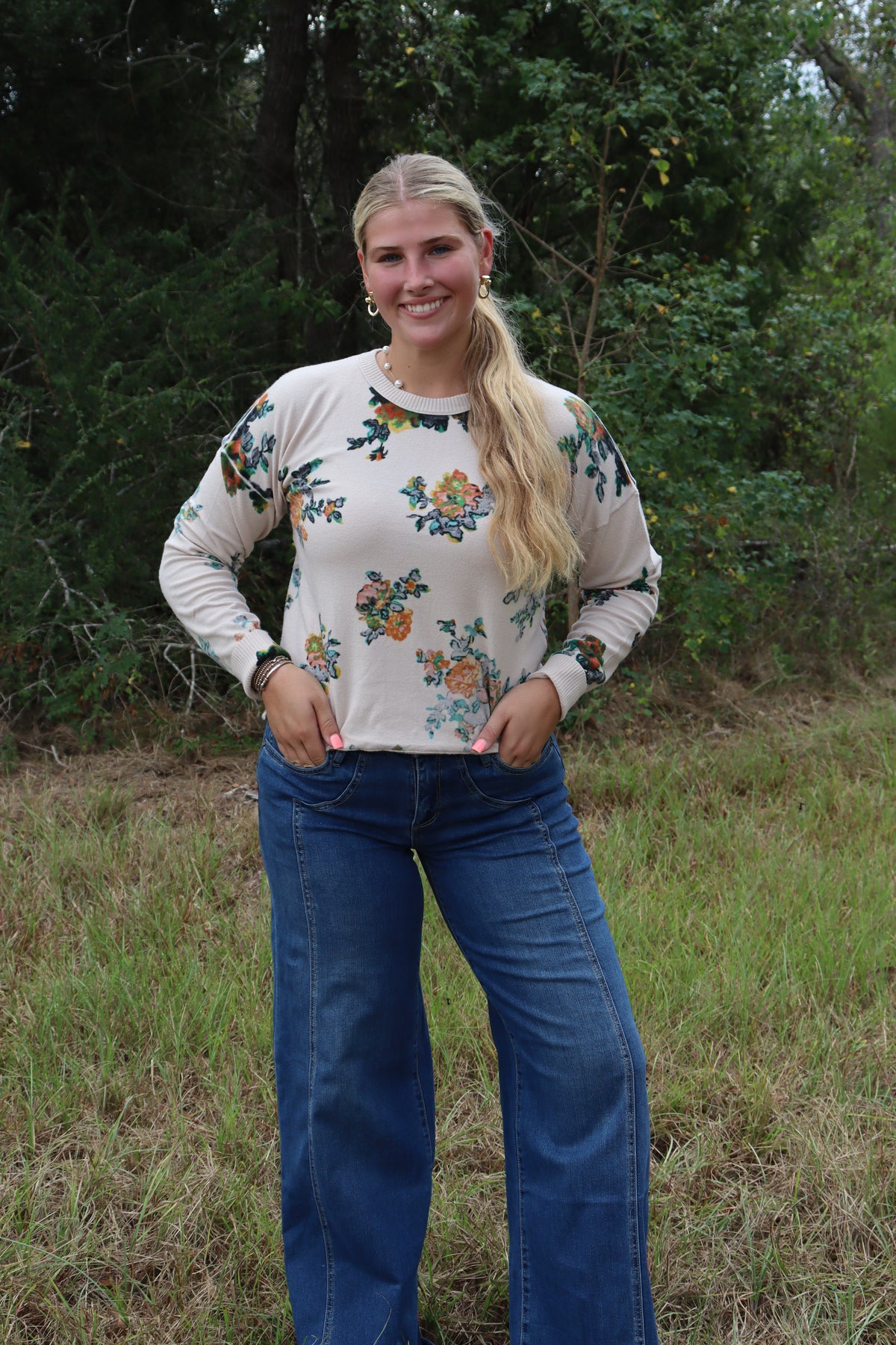 Beige Floral Long Sleeve