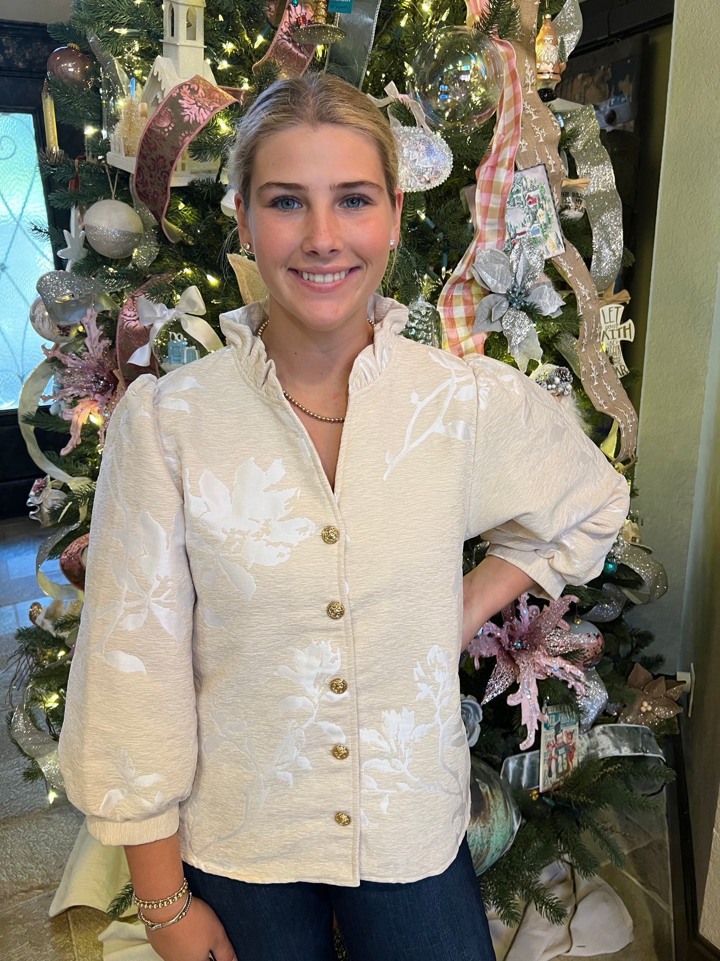 Cream & White Floral Top
