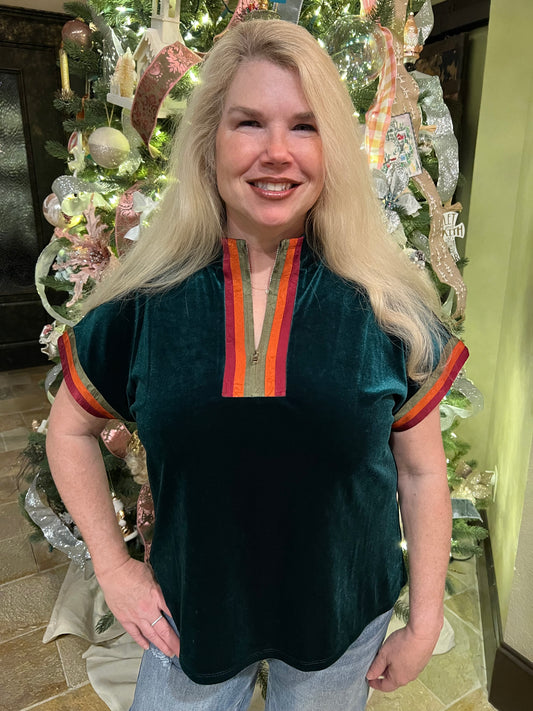 Emerald Velvet Zip Top