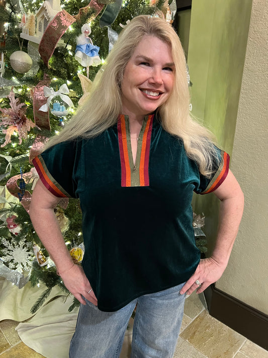 Emerald Velvet Zip Top