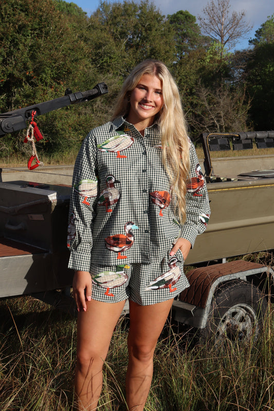 Queen of Sparkles Gingham Duck Short